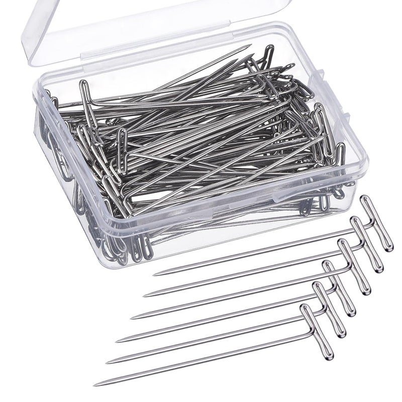 TKMOS 100 Pieces Stainless Steel T-Pins with Clear Box, 53mm/2 inch - Image 1